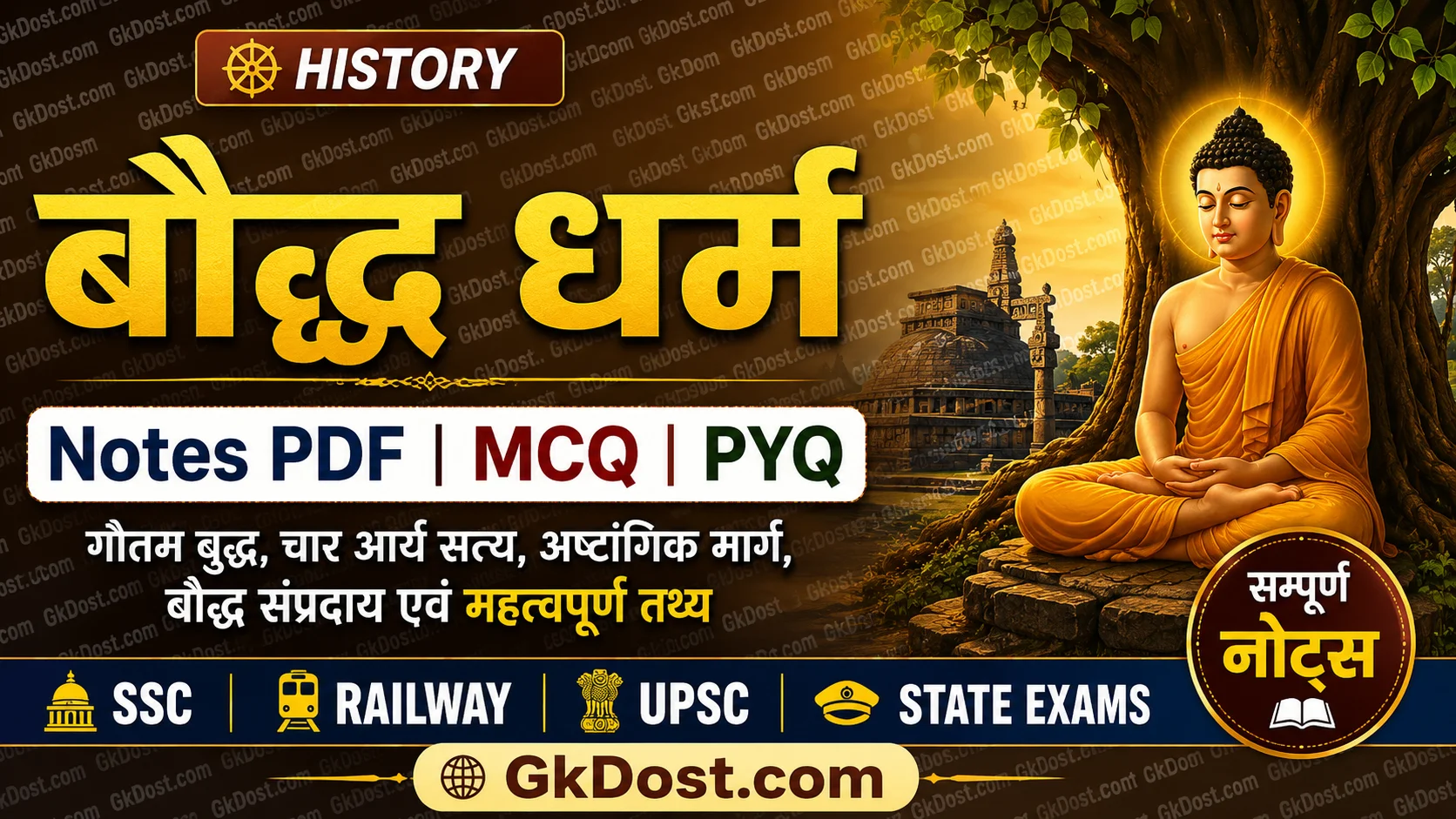 बौद्ध धर्म Notes PDF, MCQ एवं PYQ