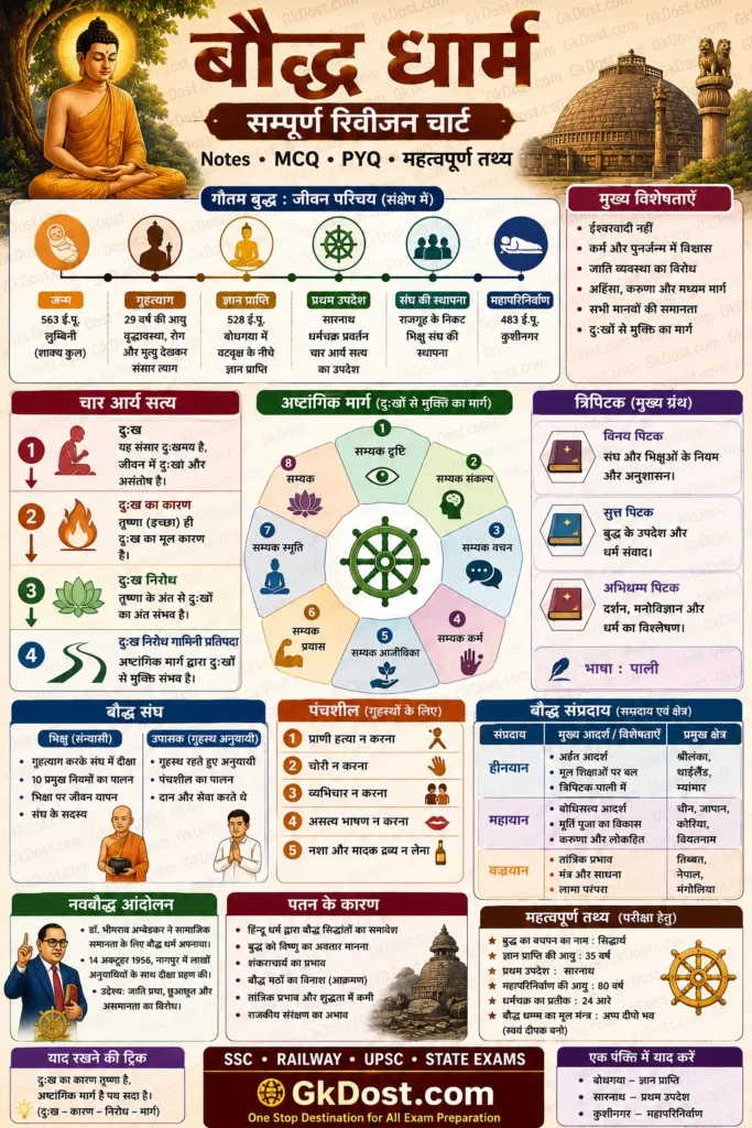 बौद्ध धर्म Quick Revision Infographic