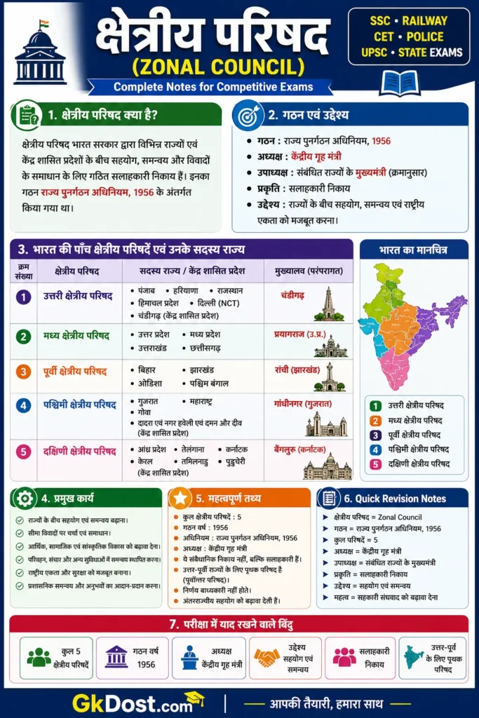 क्षेत्रीय परिषद Quick Revision Infographic