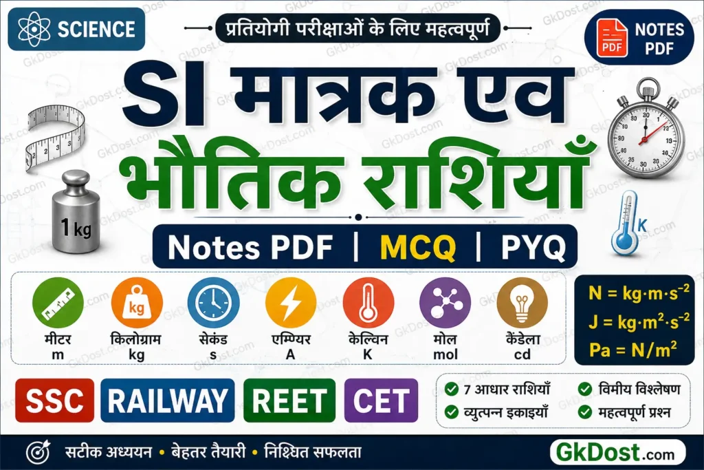 SI मात्रक एवं भौतिक राशियाँ Notes PDF, MCQ एवं महत्वपूर्ण प्रश्न