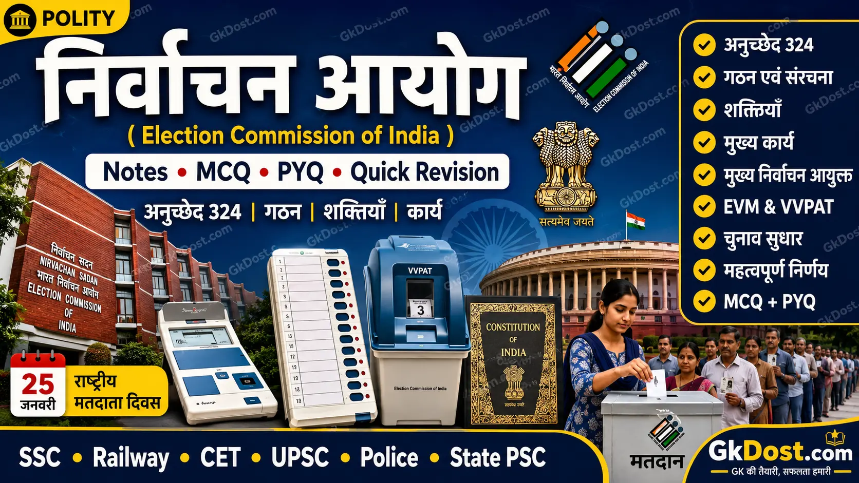 निर्वाचन आयोग Notes PDF, MCQ, PYQ, अनुच्छेद 324