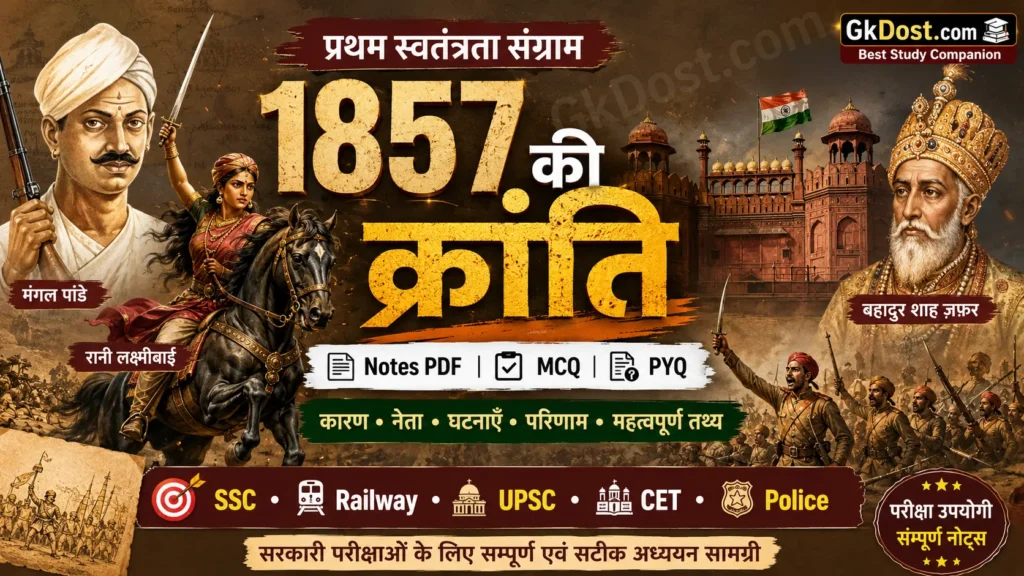 1857 की क्रांति Notes PDF, MCQ, PYQ एवं महत्वपूर्ण प्रश्न