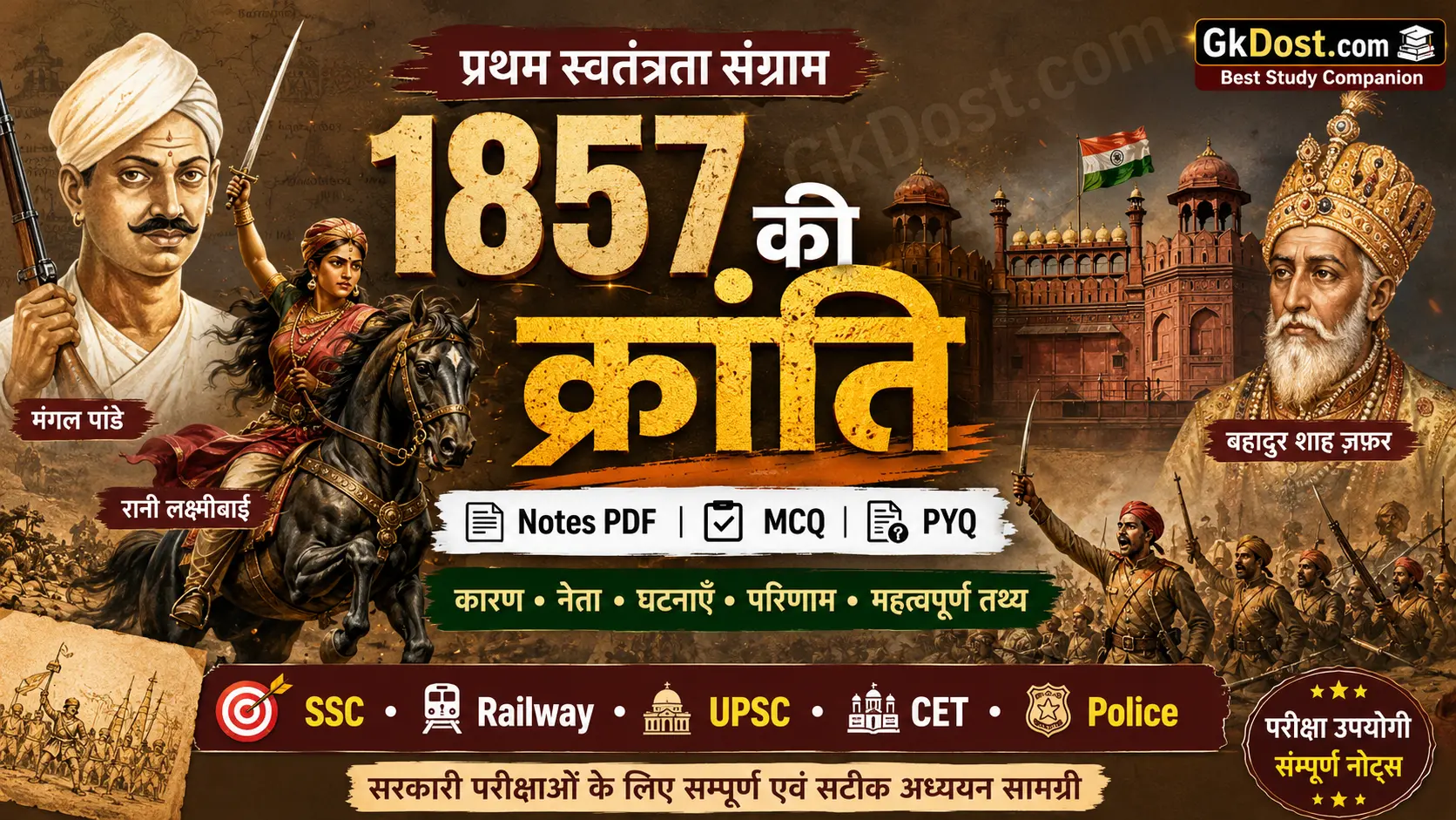 1857 की क्रांति Notes PDF, MCQ, PYQ एवं महत्वपूर्ण प्रश्न