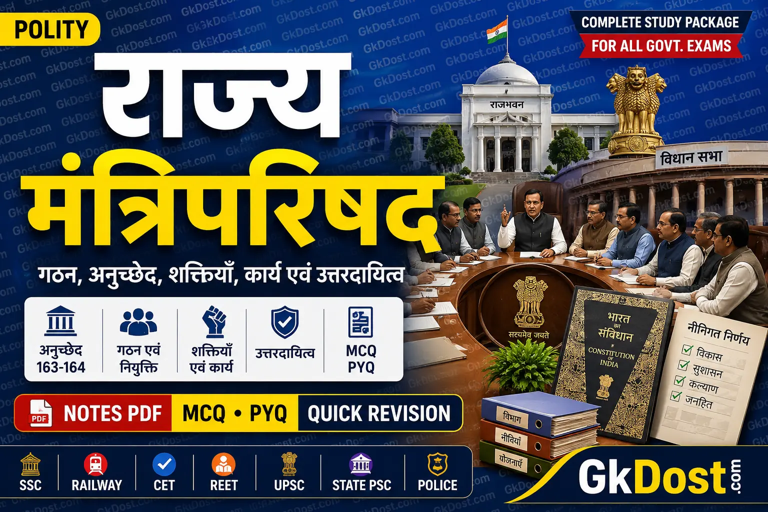 राज्य मंत्रिपरिषद Notes: अनुच्छेद 163-164, शक्तियाँ, कार्य, MCQ