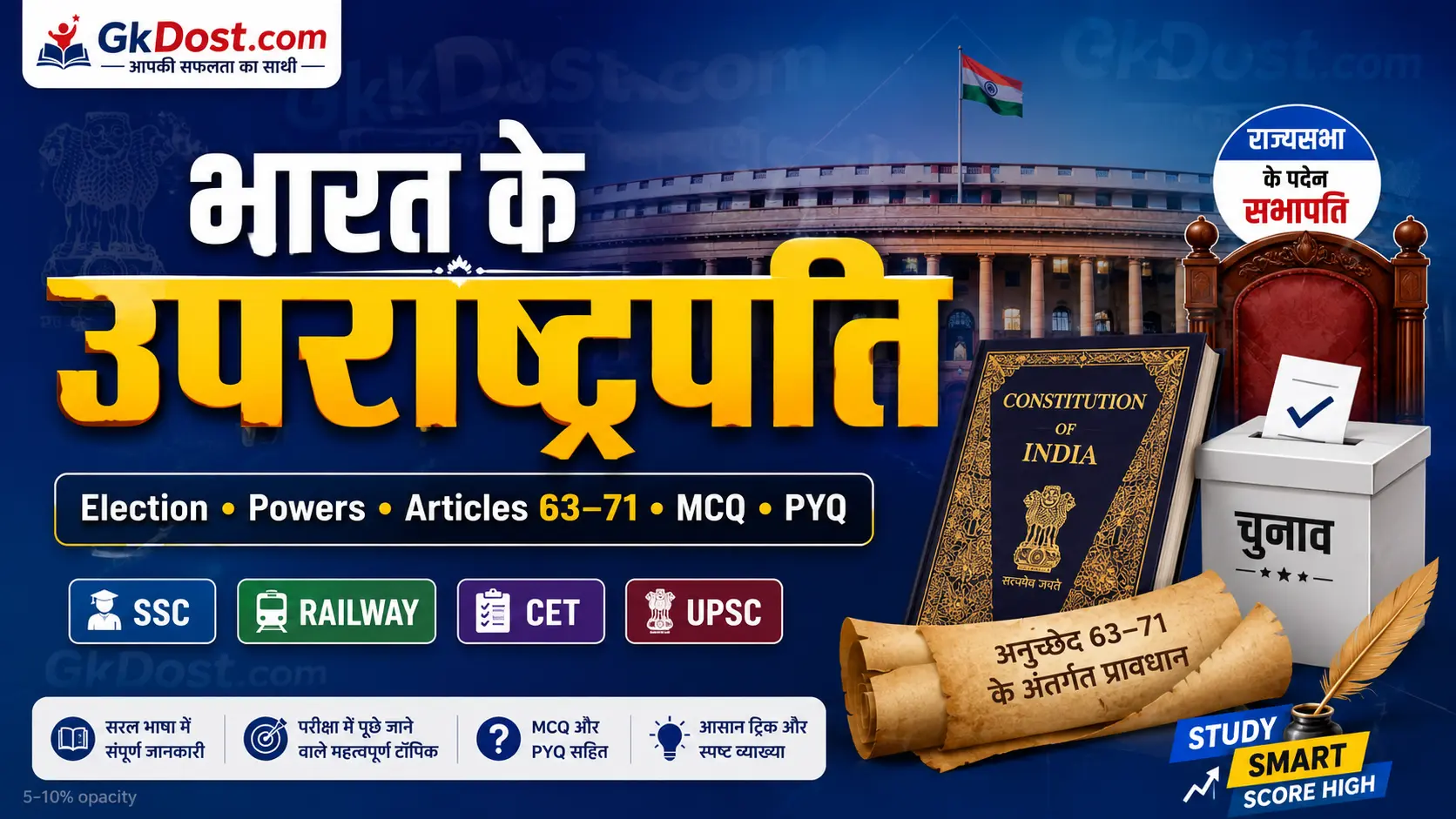 भारत के उपराष्ट्रपति Notes | चुनाव, शक्तियाँ, अनुच्छेद 63-71, MCQ एवं PYQ