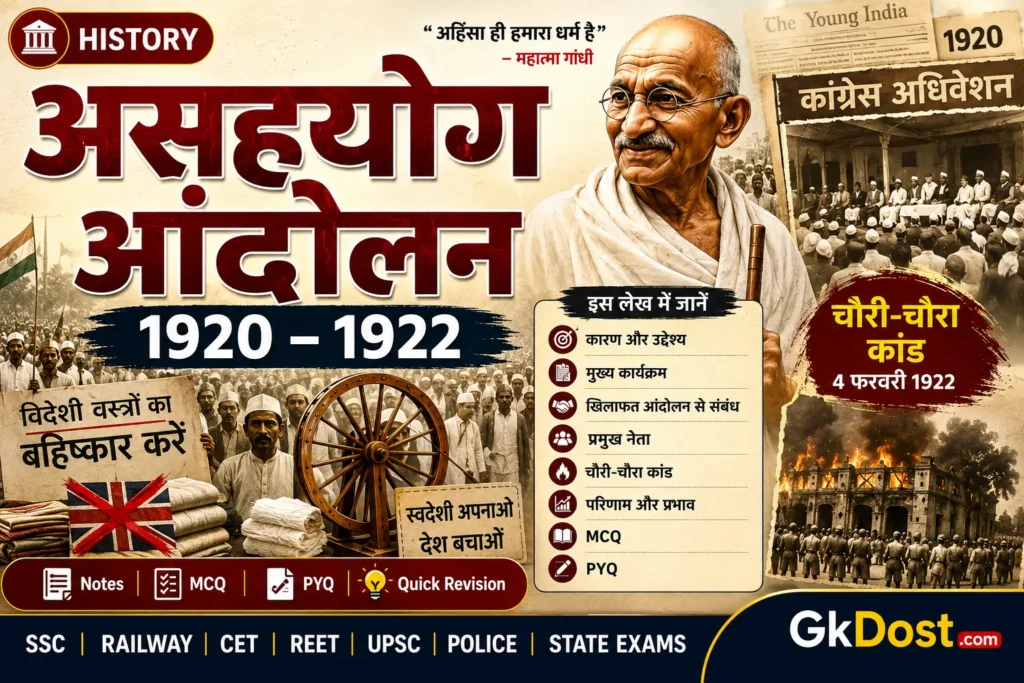 असहयोग आंदोलन Notes PDF, कारण, कार्यक्रम, चौरी-चौरा, परिणाम, MCQ एवं PYQ