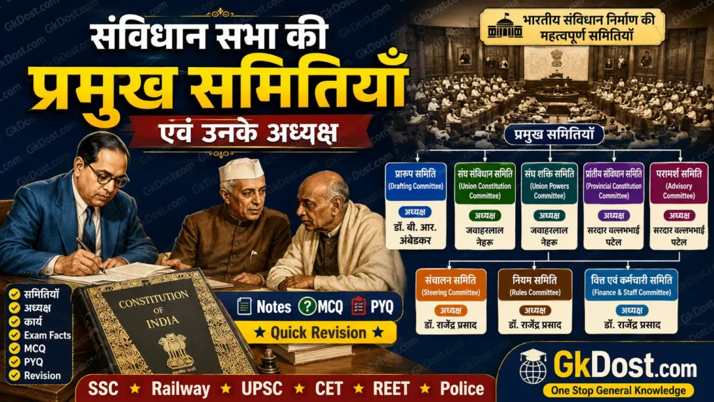 संविधान सभा की प्रमुख समितियाँ एवं उनके अध्यक्ष Notes, MCQ, PYQ